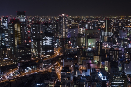 Night view at Osaka Japan, on the top of Umeda Sky Buildingのeditorial素材