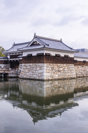 The bridge to entrance at hiroshima castle  with wall to protect from the enemy のeditorial素材