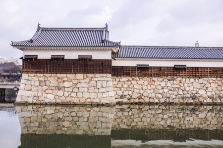 The bridge to entrance at hiroshima castle  with wall to protect from the enemy のeditorial素材