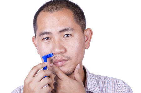 asian man's shavingの写真素材