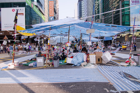 HONG KONG, OCT 15:  protesters occupy the road in Mongkok on 15 October 2014. they protest to free  election from china. they called Umbrella Revolution.のeditorial素材