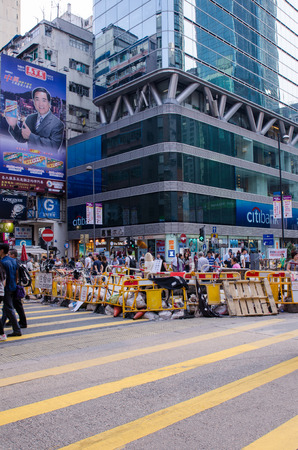 HONG KONG, OCT 15:  protesters occupy the road in Mongkok on 15 October 2014. they protest to free  election from china. they called Umbrella Revolution.のeditorial素材