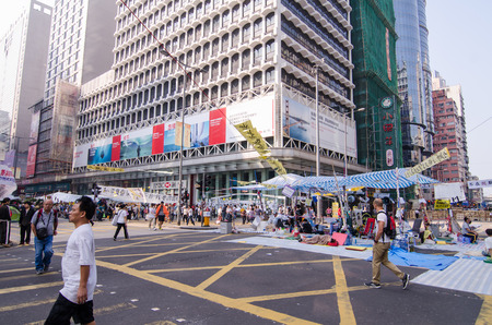 HONG KONG, OCT 15:  protesters occupy the road in Mongkok on 15 October 2014. they protest to free  election from china. they called Umbrella Revolution.のeditorial素材