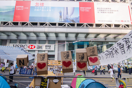 HONG KONG, OCT 15:  protesters occupy the road in Mongkok on 15 October 2014. they protest to free  election from china. they called Umbrella Revolution.のeditorial素材