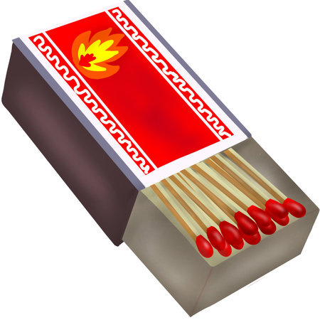 Open matchbox with a red label. 3d illustration isolated on white backgroundの写真素材