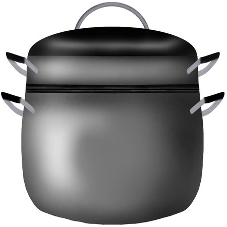 Illustration of a black cooking pot on a solid white background.の写真素材