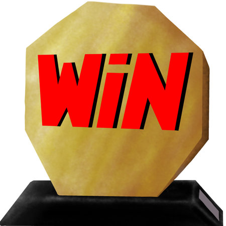 Win word on a hexagonal sign to illustrate winning or winning a prize or prize in a competitionの写真素材