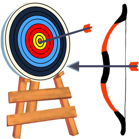 Archery target with arrow and bow on a white background, vector illustrationの写真素材