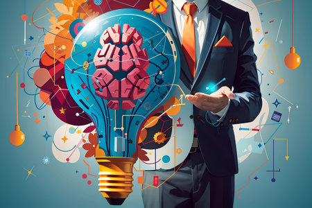 Revolutionizing Ideas Virtual Lightbulb in Hand. Ai imageの素材