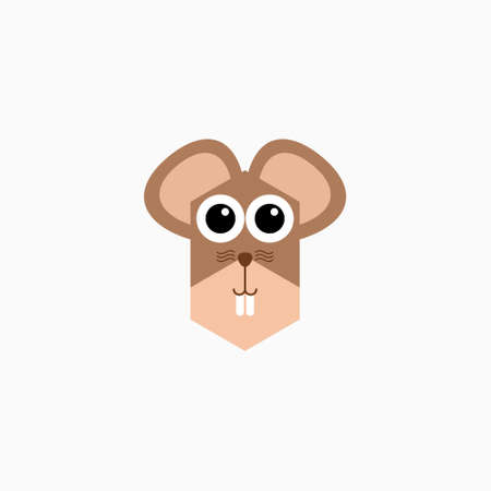 Vector Flat Rat's face isolated. Cartoon style illustration. Mouse, Animal's head logo. Object for web, poster, banner, print design. Advertisement decoration elementのイラスト素材