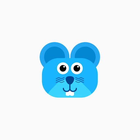 Vector Flat Rat's face isolated. Cartoon style illustration. Mouse, Animal's head logo. Object for web, poster, banner, print design. Advertisement decoration elementのイラスト素材