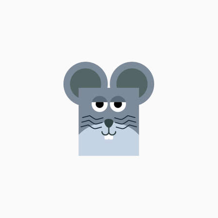 Vector Flat Rat's face isolated. Cartoon style illustration. Mouse, Animal's head logo. Object for web, poster, banner, print design. Advertisement decoration elementのイラスト素材