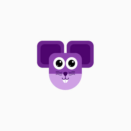 Vector Flat Rat's face isolated. Cartoon style illustration. Mouse, Animal's head logo. Object for web, poster, banner, print design. Advertisement decoration elementのイラスト素材