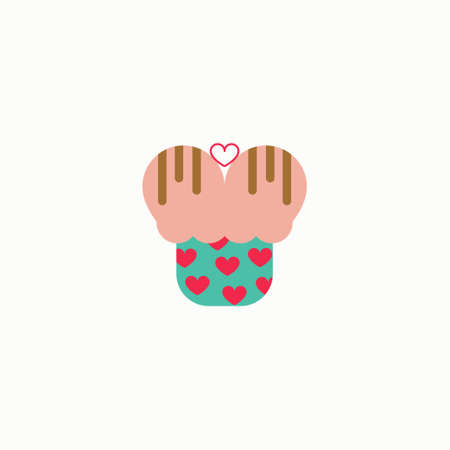 Valentine cupcake icon with heart shaped in flat style isolated on white background. Love concept. Vector illustration.のイラスト素材