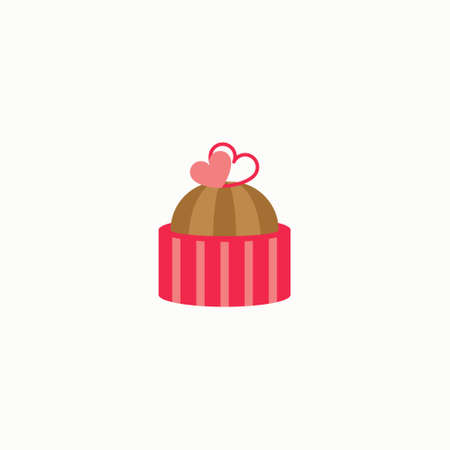 Valentine cupcake icon with heart shaped in flat style isolated on white background. Love concept. Vector illustration.のイラスト素材