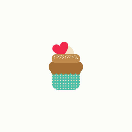 Valentine cupcake icon with heart shaped in flat style isolated on white background. Love concept....