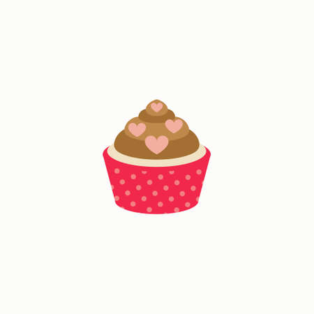 Valentine cupcake icon with heart shaped in flat style isolated on white background. Love concept....
