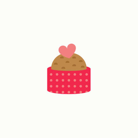 Valentine cupcake icon with heart shaped in flat style isolated on white background. Love concept. Vector illustration.のイラスト素材