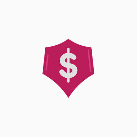Protection money concept. Dollar icon on the shield. Secure investment, insurance. Vector illustration flat design style. Shield to protect savings. Finance safety.のイラスト素材