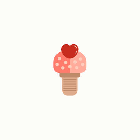 Ice cream with heart flat icon. Love and valentine's day symbol illustration. Pixel perfect vector...
