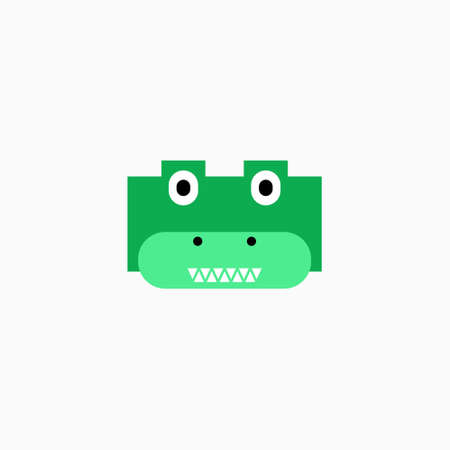 Cute cartoon Crocodile face. Sticker with funny character. Alligator Clip Art. Crocodile head icon....