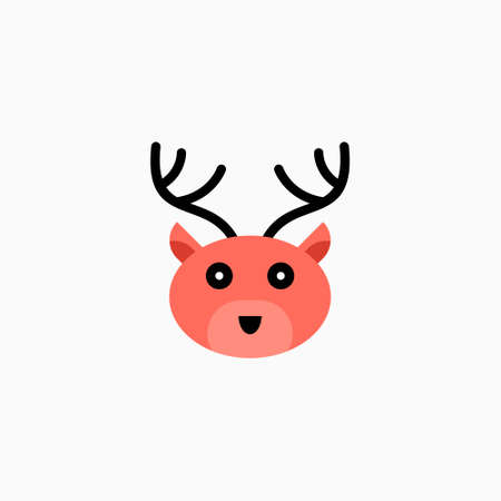Cute cartoon Deer face. Sticker with funny character. Animal Clip Art. Deer head icon. Flat vector illustration.のイラスト素材
