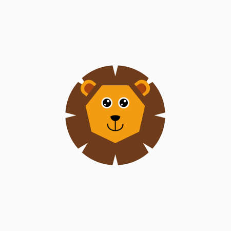 Vector Flat Lion's face isolated. Cartoon style illustration. Animal's head  . Object for web, poster, banner, print design. Advertisement decoration element.のイラスト素材