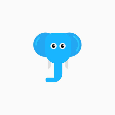 Vector Flat Elephant's face isolated. Cartoon style illustration. Animal's head  . Object for web, poster, banner, print design. Advertisement decoration element.のイラスト素材