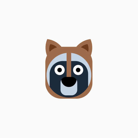 Vector Flat Raccoon's face isolated. Cartoon style illustration. Animal's head logo. Object for web, poster, banner, print design. Advertisement decoration element.のイラスト素材
