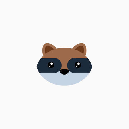 Vector Flat Raccoon's face isolated. Cartoon style illustration. Animal's head logo. Object for web, poster, banner, print design. Advertisement decoration element.のイラスト素材
