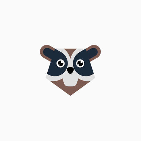 Vector Flat Raccoon's face isolated. Cartoon style illustration. Animal's head logo. Object for web, poster, banner, print design. Advertisement decoration element.のイラスト素材