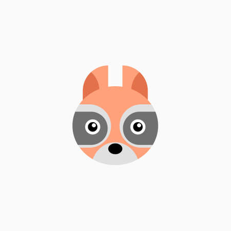 Vector Flat Raccoon's face isolated. Cartoon style illustration. Animal's head logo. Object for web, poster, banner, print design. Advertisement decoration element.のイラスト素材