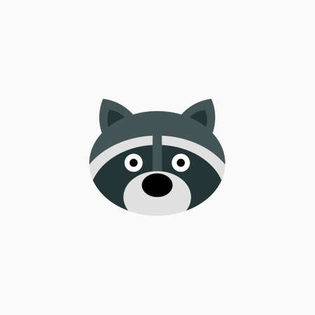 Vector Flat Raccoon's face isolated. Cartoon style illustration. Animal's head logo. Object for web, poster, banner, print design. Advertisement decoration element.のイラスト素材