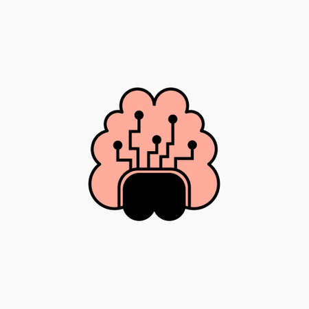 Artificial intelligence brain icon. Vector AI technology concept symbol or design element in flat style.のイラスト素材