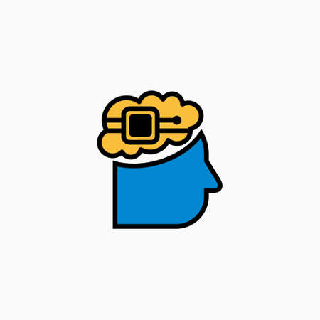 Artificial intelligence head & brain icon. Vector AI technology concept symbol or design element in flat style.のイラスト素材