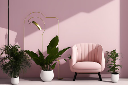 A Crimson Couch Coffee Table Potted Plant Vertical Blank Posterの素材