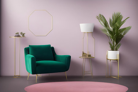 A Crimson Couch Coffee Table Potted Plant Vertical Blank Posterの素材