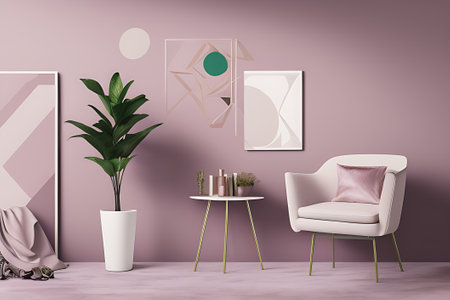 A Crimson Couch Coffee Table Potted Plant Vertical Blank Posterの素材