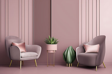 A Crimson Couch Coffee Table Potted Plant Vertical Blank Posterの素材