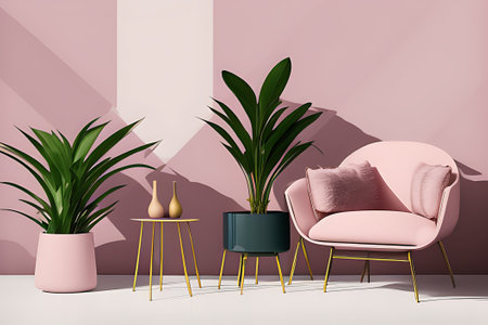 A Crimson Couch Coffee Table Potted Plant Vertical Blank Posterの素材