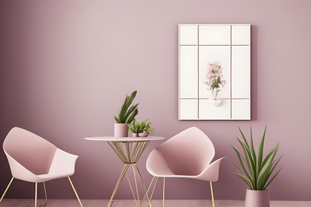 A Crimson Couch Coffee Table Potted Plant Vertical Blank Posterの素材