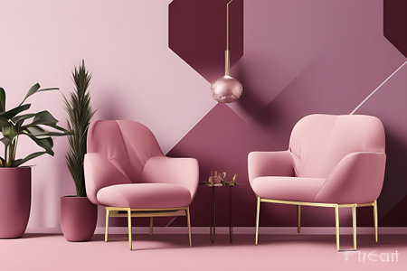 A Crimson Couch Coffee Table Potted Plant Vertical Blank Posterの素材