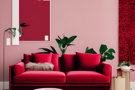 A Crimson Couch Coffee Table Potted Plant Vertical Blank Posterの素材
