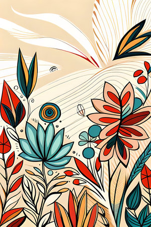 Simple minimalistic design style of Boho art design muted color scheme, incorporating botanicalの素材