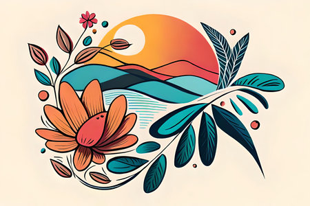 Simple minimalistic design style of Boho art design muted color scheme, incorporating botanicalの素材