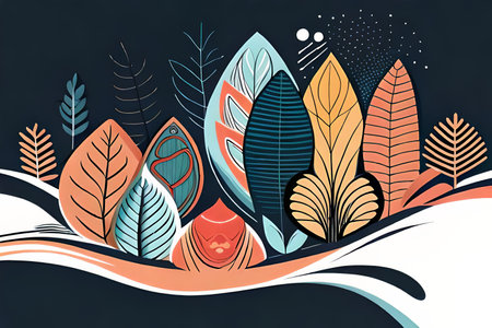 Simple minimalistic design style of Boho art design muted color scheme, incorporating botanicalの素材