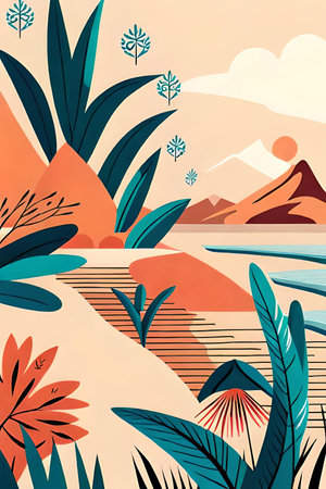 Simple minimalistic design style of Boho art design muted color scheme, incorporating botanicalの素材