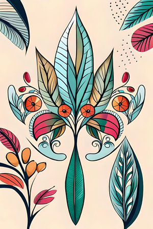 Simple minimalistic design style of Boho art design muted color scheme, incorporating botanicalの素材