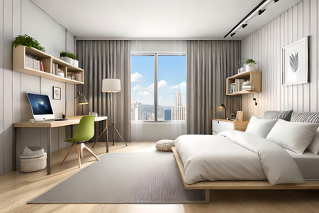 Cute children's room with house shaped shelves and crib. Interior designの素材