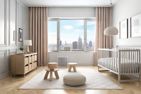 Cute children's room with house shaped shelves and crib. Interior designの素材
